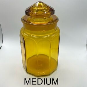 LE Smith Dakota Amber Paneled Apothecary Glass Storage Jar Canister 8” x 5.5”